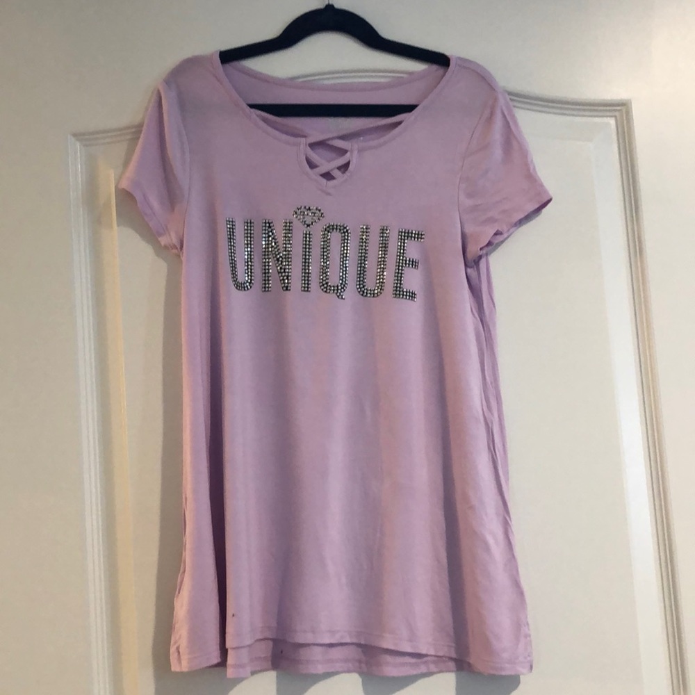 JUSTICE Lavender Beaded UNIQUE Short Sleeve Shirt size 10